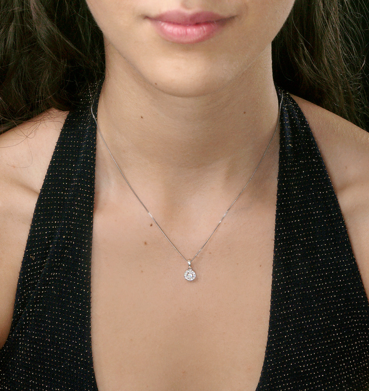 Lab Diamond Halo Pendant Necklace 0.25ct H/Si in 9K White Gold